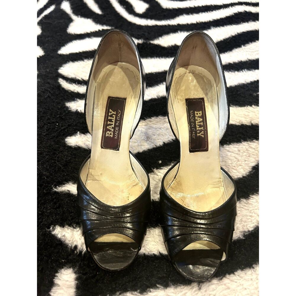Bally Vintage Black Leather Peep Toe Pumps Size 5.5
